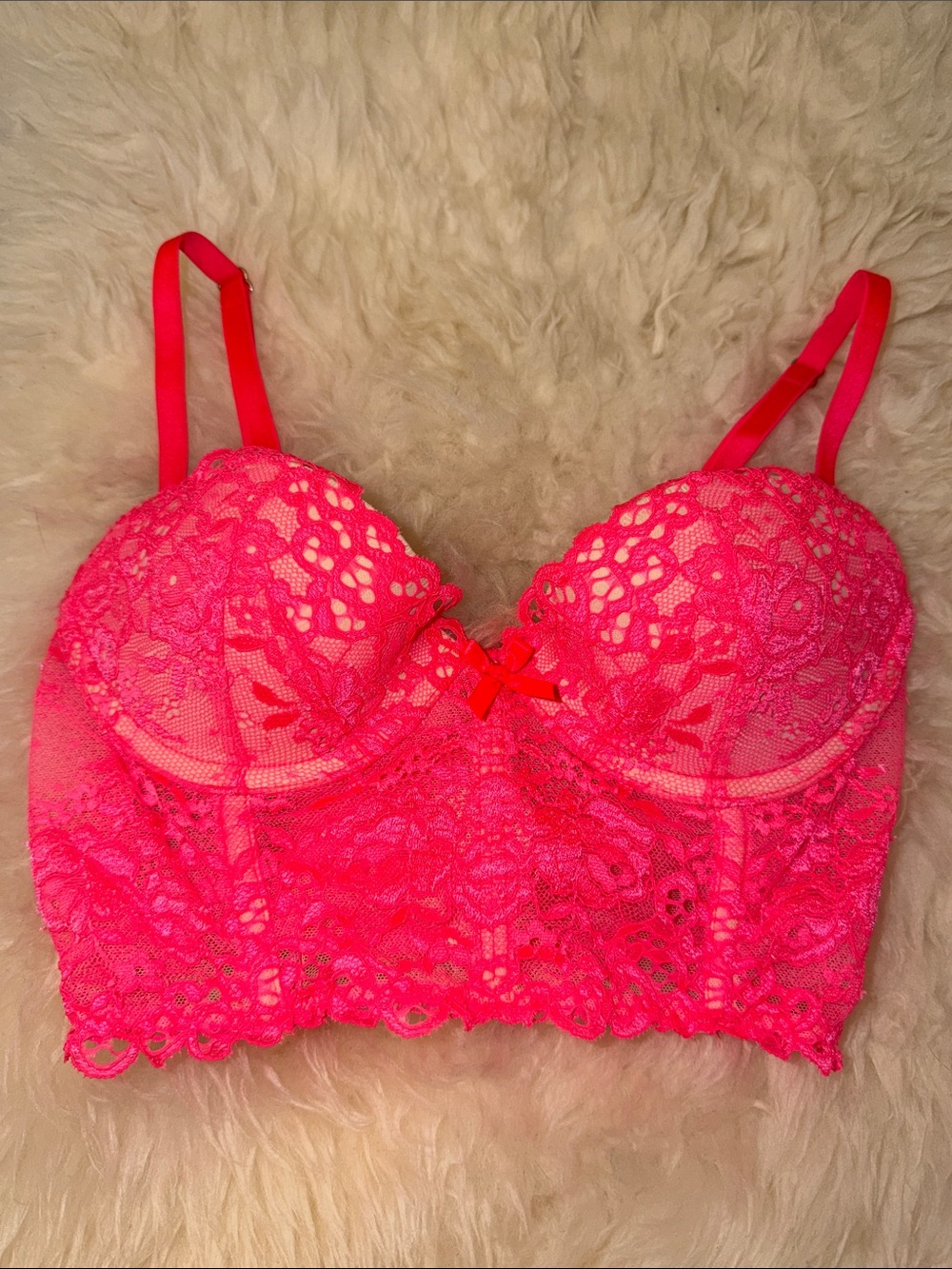 Victoria's Secret Neon Hot Pink Lace Longline Bralette